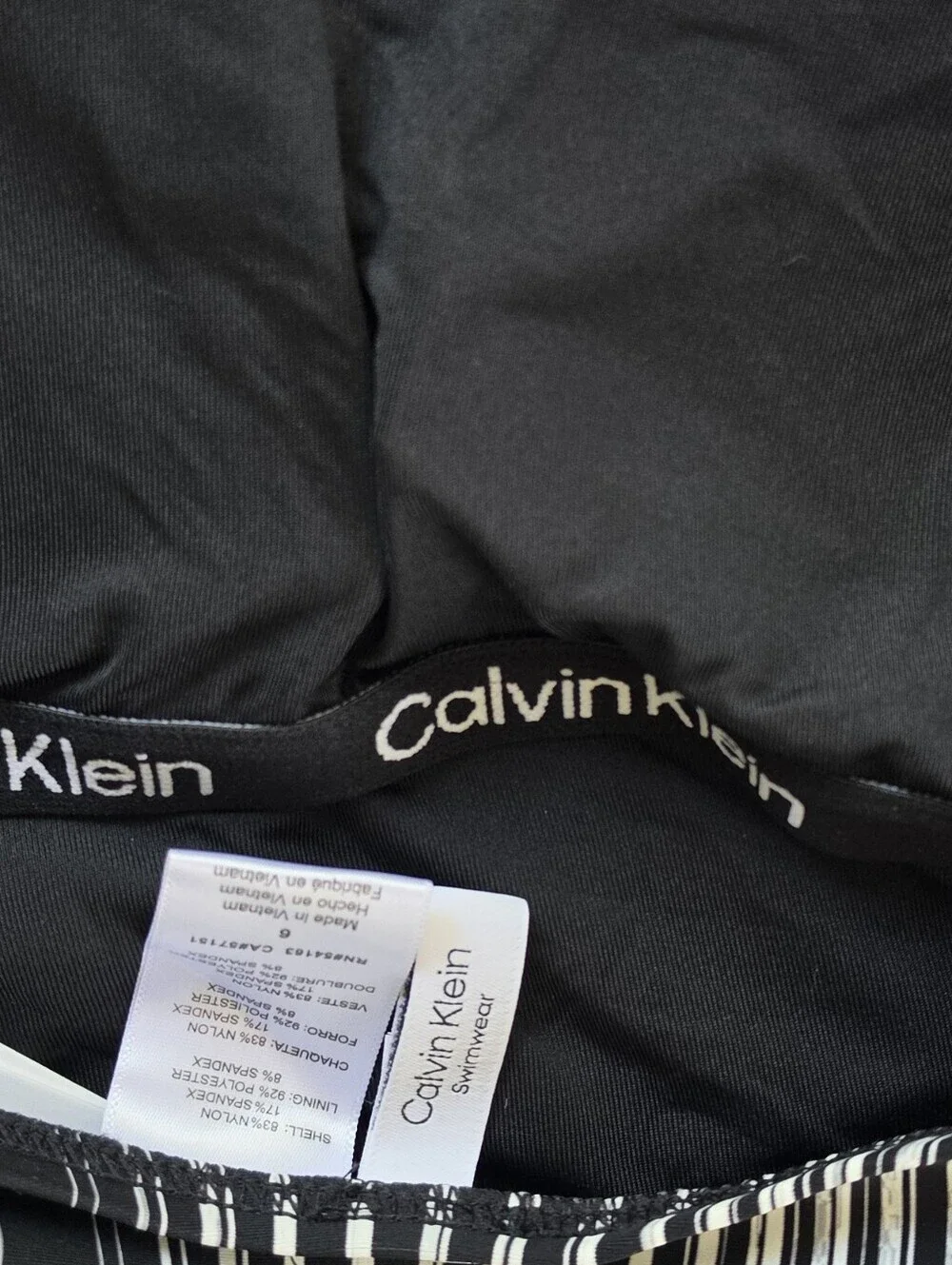 Calvin Klein Black & White Striped High-Neck One-Piece Swimsuit